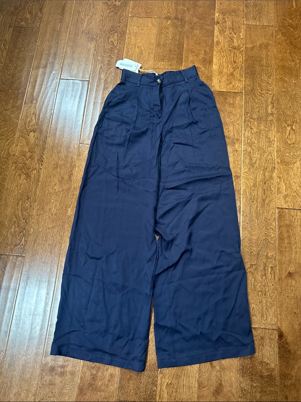 FRNCH Navy High-Waist Wide Leg Trousers